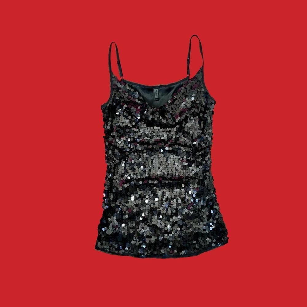 Vintage 2000s black sequin tank top by Only